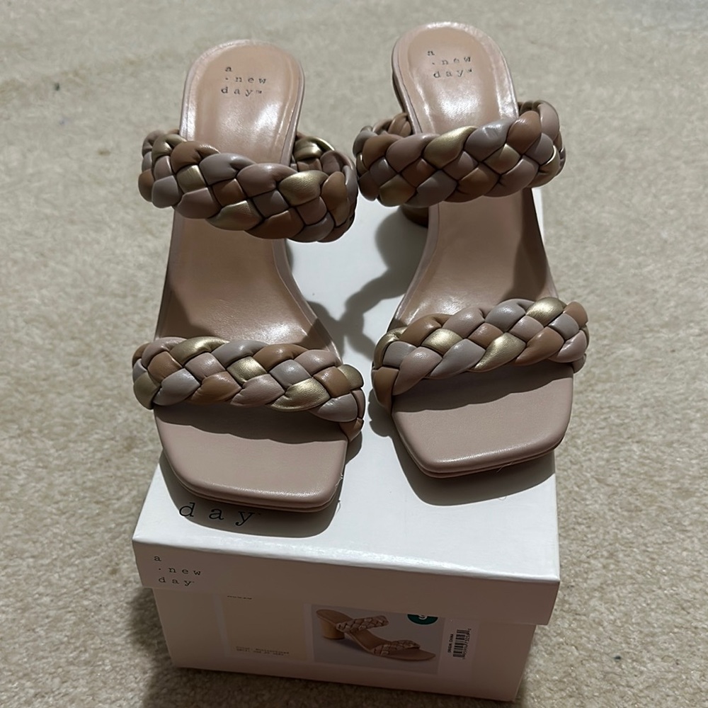 A New Day Tan and Gold Braided Sandals